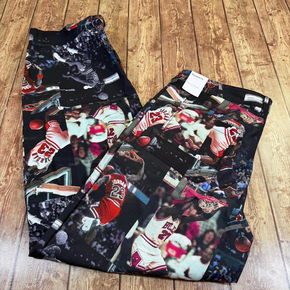 Jordan All Over Print Graphic Pants Mens 36 Black Michael Jordan Action Shots
